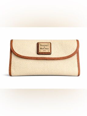 Dooney & Bourke Cream Pebble Leather Continental Wallet with Tan Trim